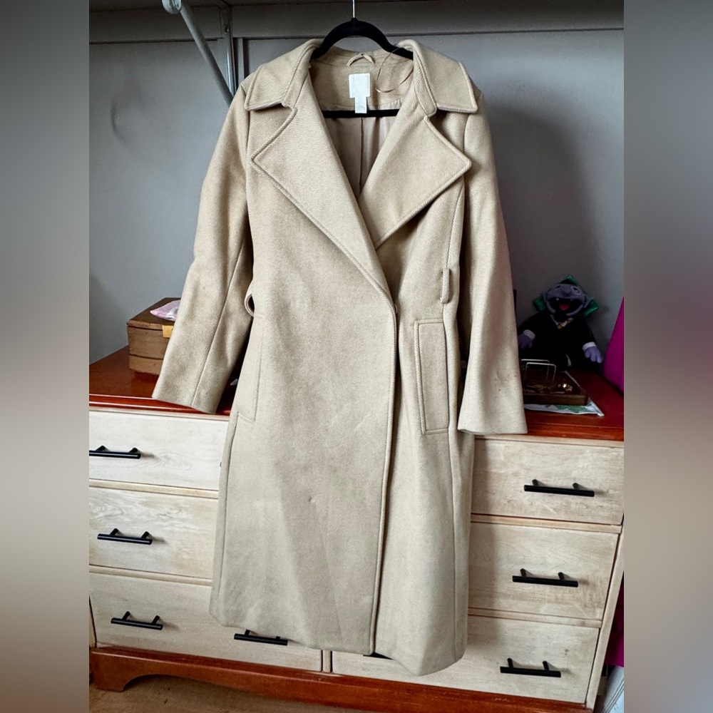 H&M Tan Dress Coat with Tie Belt